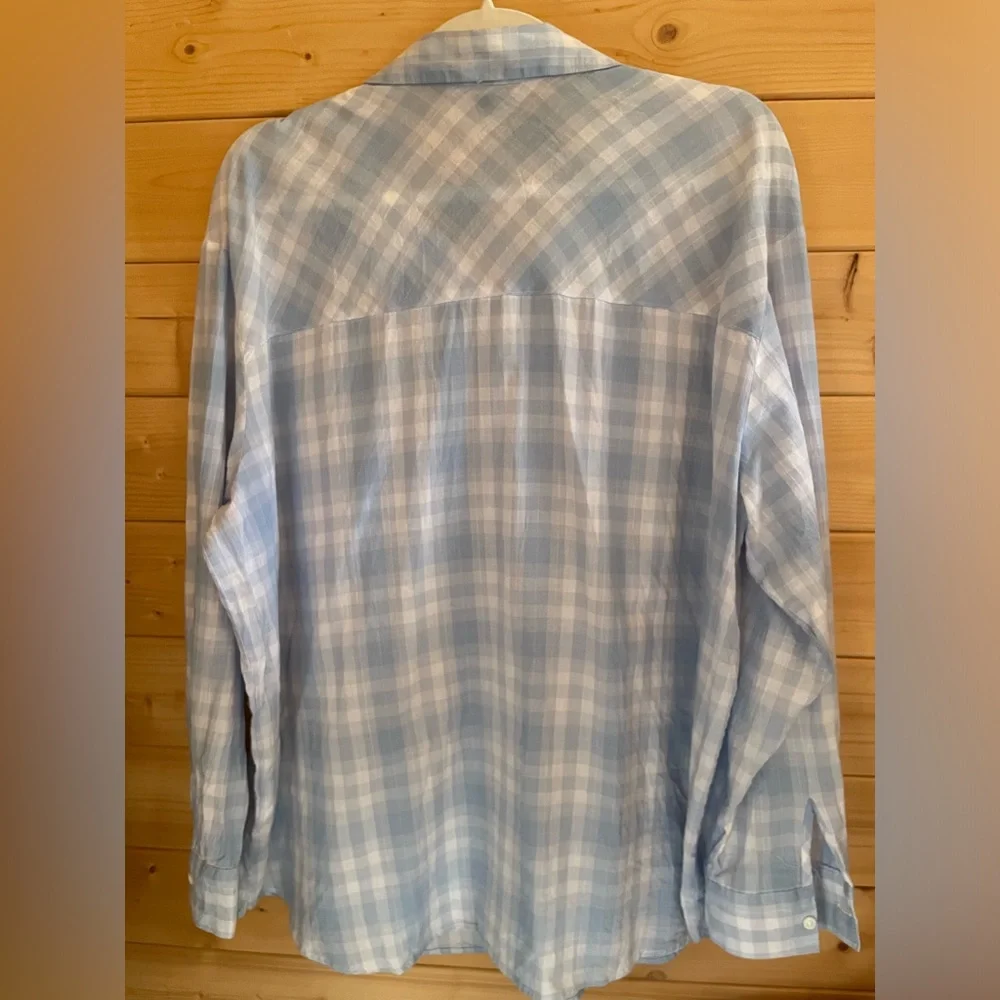 Light Blue Plaid Button-Up Shirt - Women - Picture 4 of 5
